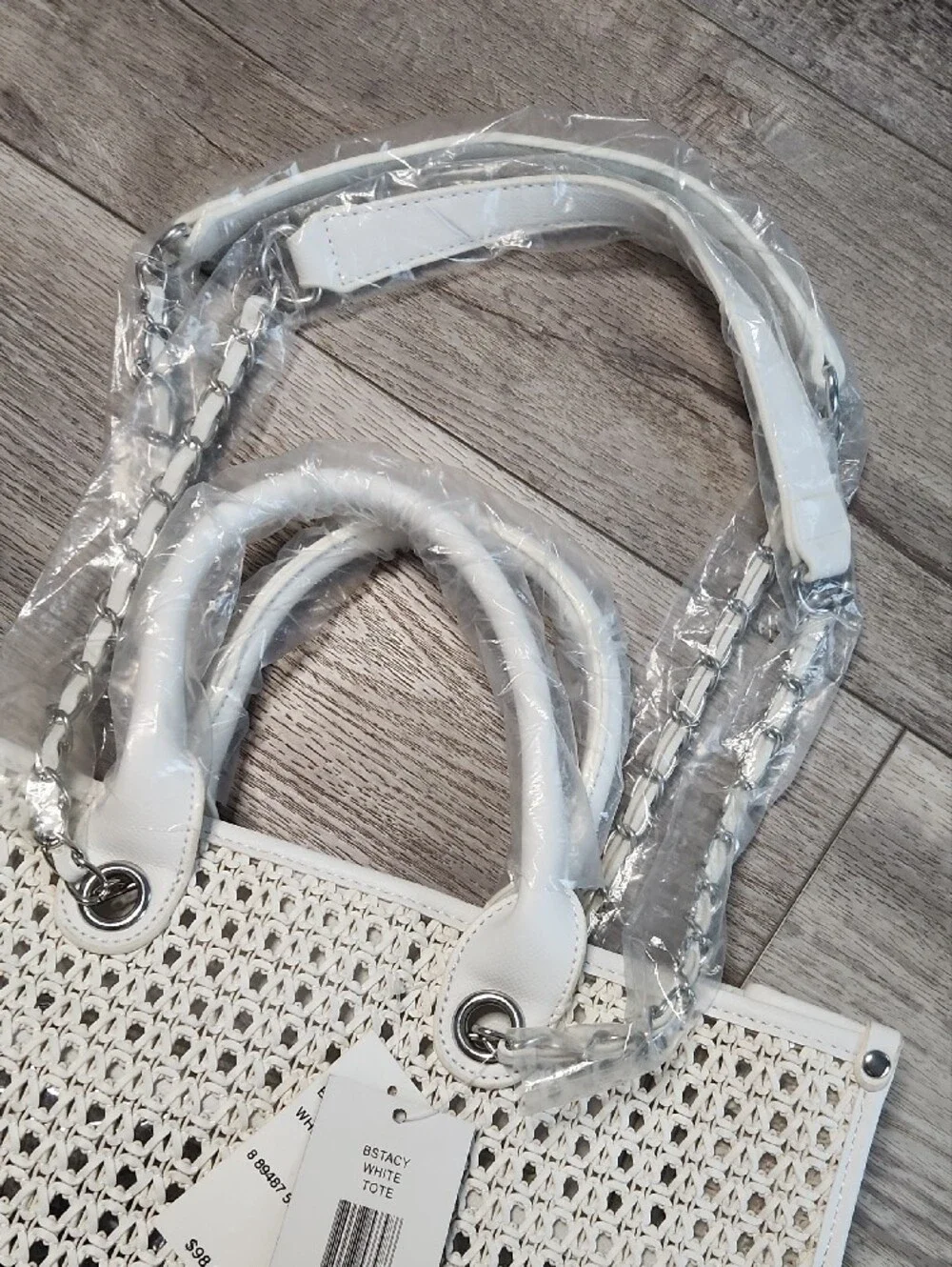 Steve Madden White Woven Tote Plastic Inside BStacy